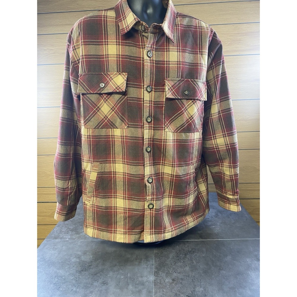 Scandia Woods Maroon & Tan Plaid Quilt Lined Shirt/Jacket Size Large